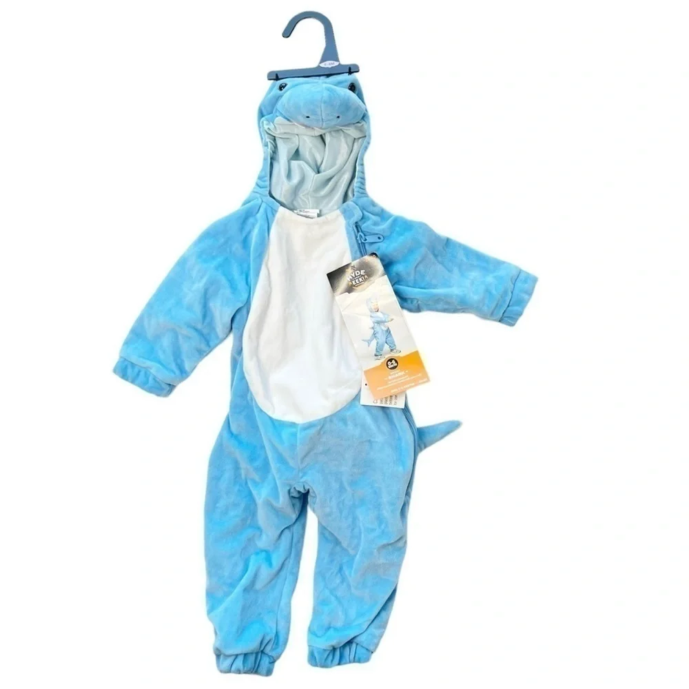 Baby Shark Costume 0-6 Months Infant 3M 6M Hooded Halloween Blue White New NWT